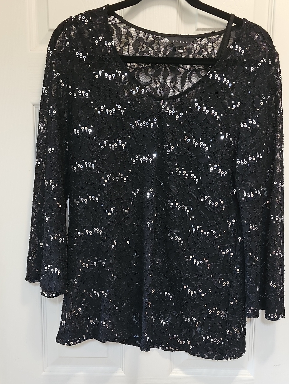 Black Sequin Lace Women's 3/4 Sleeve Top